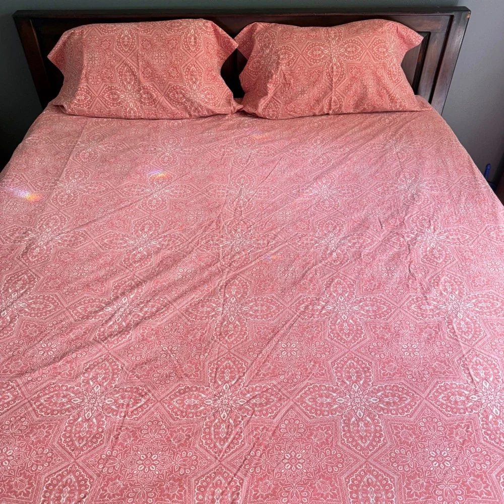 Pottery Barn King Duvet Cover Set Organic Cotton Coral Medallion